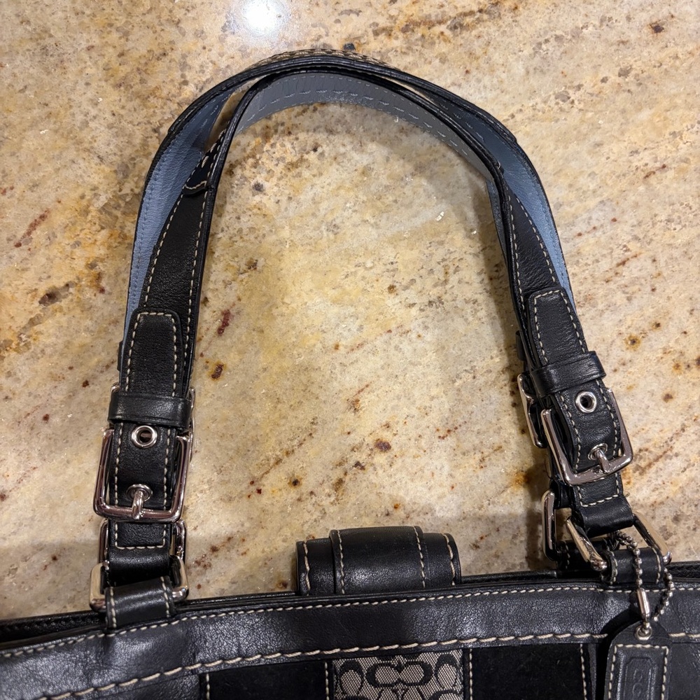 VTG Coach Hampton Soho Black Leather & Suede Satchel Y2K F11845 - Picture 9 of 13